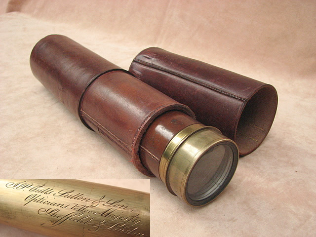 Mid 19th century 4 draw marine telescope  by J P Cutts Sutton & Son, Opticians to Her Majesty, Sheffield & London
